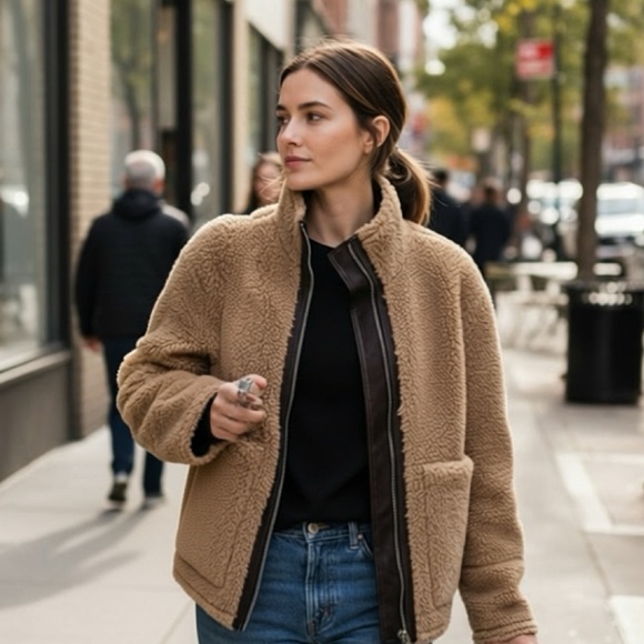 NWT Zara | ZW COLLECTION FAUX SHEARLING DOUBLE-FACED Tan Teddy Jacket for Women - Picture 3 of 17